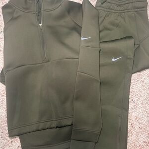 Nike Dri Fit Women's Olive Green Sweatshirt & Hoodie Set